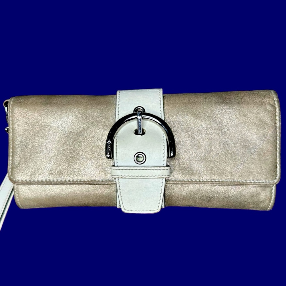 Vintage Coach Goat metallic Suede Wristlet Clutch 4986